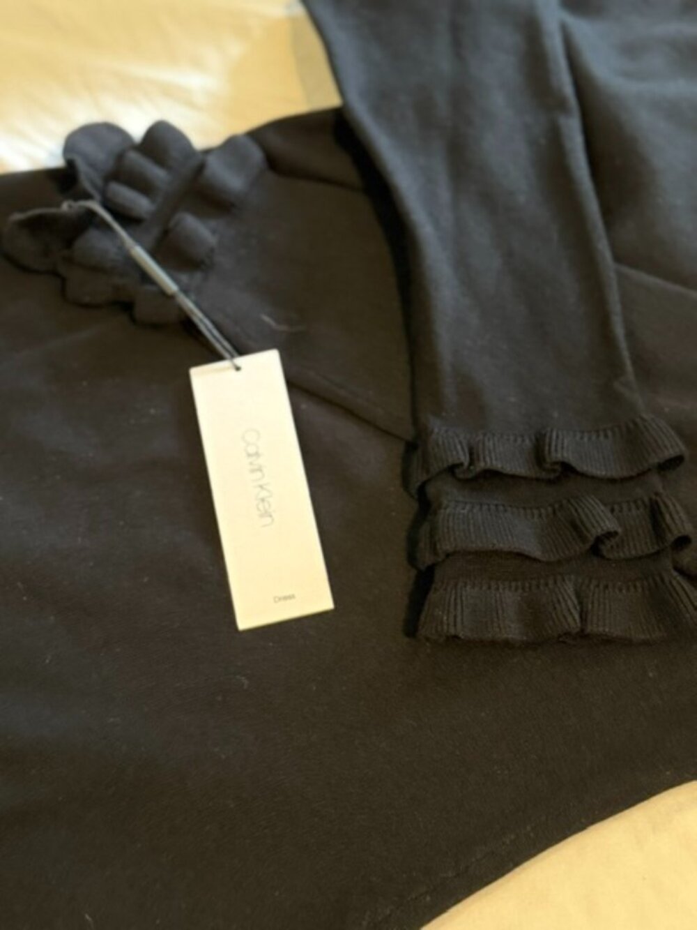 NWT Calvin Klein Black Sweater Dress with Ruffle Cuffs, Size S